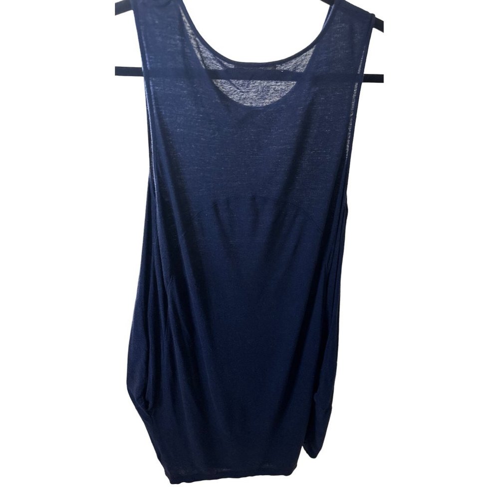 Nicole Farhi Navy Blue Sleeveless Dress with side pockets wide bottom panel